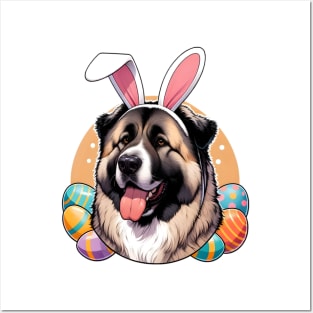 Central Asian Shepherd Dog with Bunny Ears Welcomes Easter Posters and Art